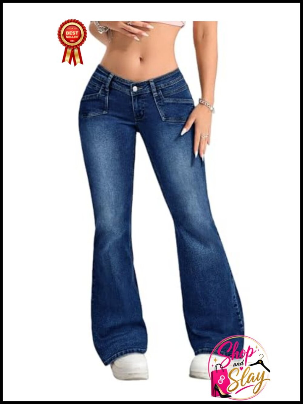 Women's Low Rise Flare Jeans Stretch Denim Bell Bottom